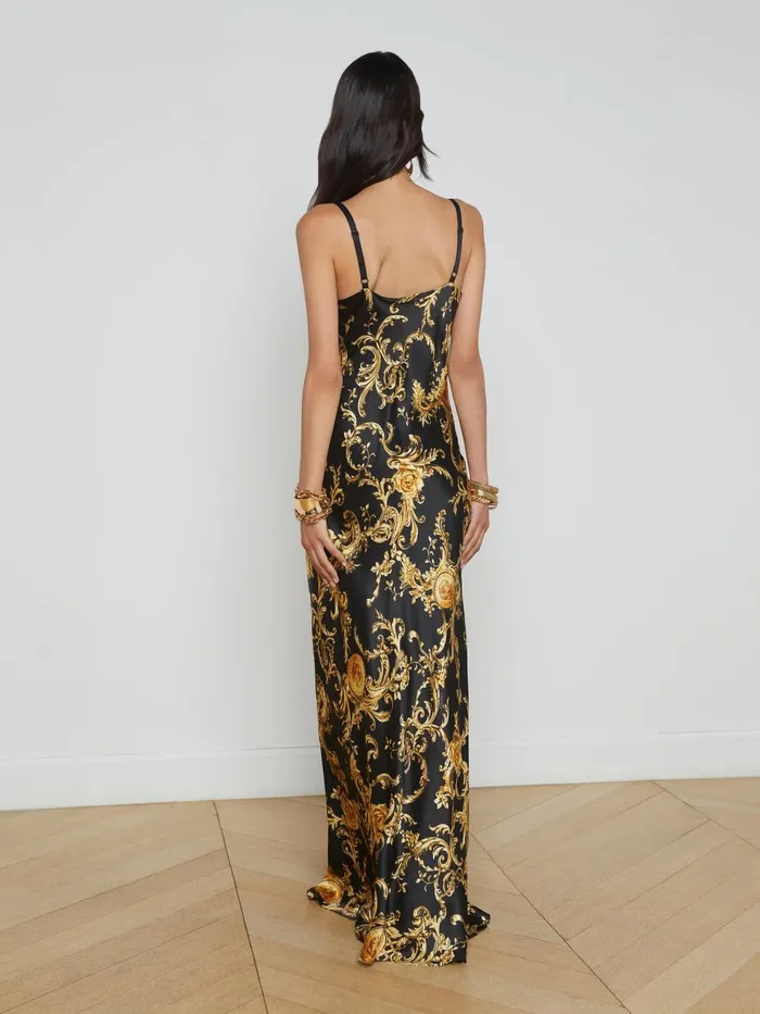 L039Agence Dresses and Jumpsuits Women Venice Silk Gown Blackgold Large Barocco Swirl L039Agence Dresses and Jumpsuits Women Venice Silk Gown Blackgold Large Barocco Swirl