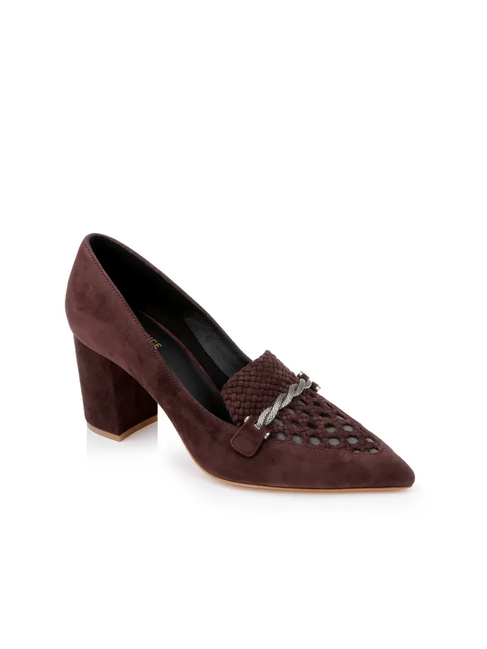 L039Agence Flats and Loafers Women Eleonore Suede Loafer Pump Burgundy Chocolate Suede