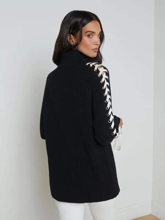 L039Agence Knitwear Women Nola LaceUp Turtleneck Blackivory L039Agence Knitwear Women Nola LaceUp Turtleneck Blackivory