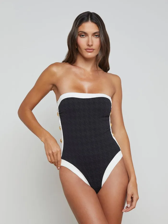 L039Agence Swimwear Women Tory Bandeau OnePiece Swimsuit Blackwhite L039Agence Swimwear Women Tory Bandeau OnePiece Swimsuit Blackwhite