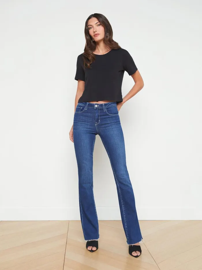 L039Agence Tees Women Donna Cotton Cropped Tee Black L039Agence Tees Women Donna Cotton Cropped Tee Black