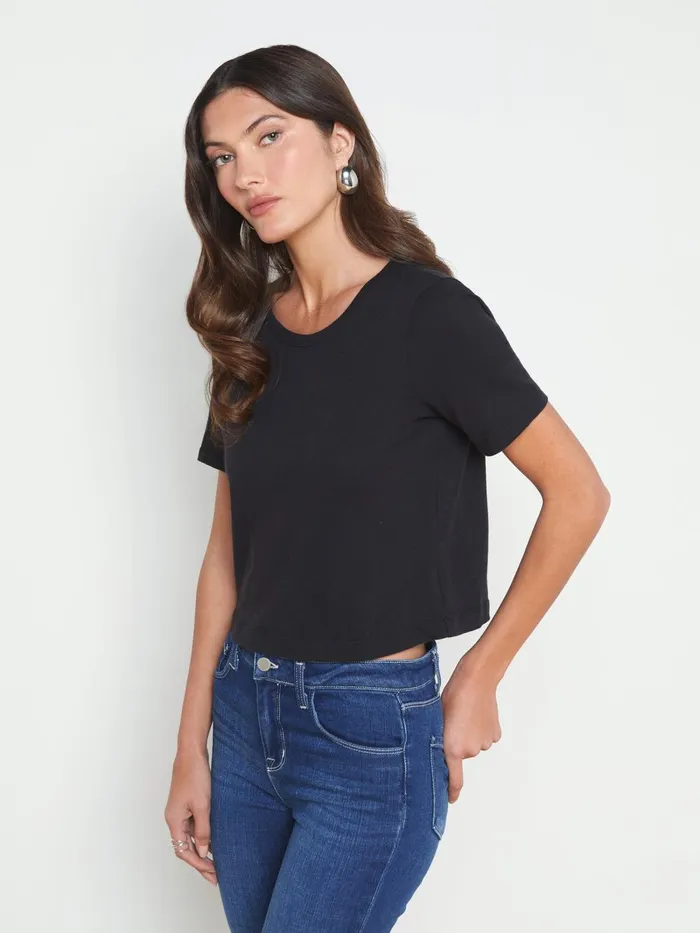 L039Agence Tees Women Donna Cotton Cropped Tee Black L039Agence Tees Women Donna Cotton Cropped Tee Black