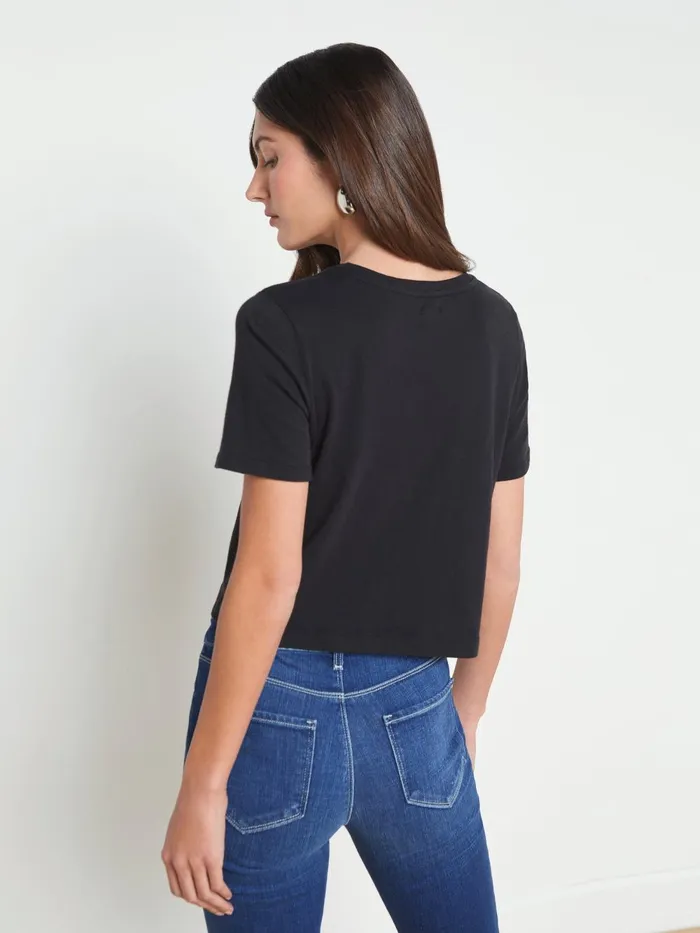 L039Agence Tees Women Donna Cotton Cropped Tee Black L039Agence Tees Women Donna Cotton Cropped Tee Black