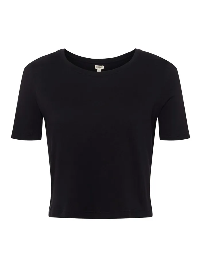 L039Agence Tees Women Donna Cotton Cropped Tee Black L039Agence Tees Women Donna Cotton Cropped Tee Black
