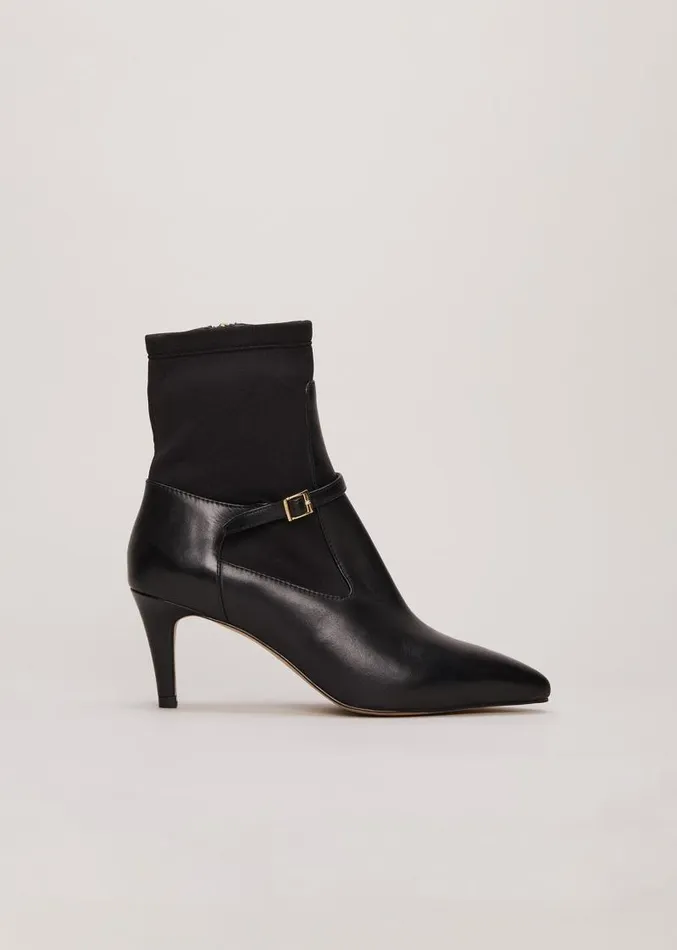 Leather Buckle Detail Sock Boots Black Women Phase Eight Boots