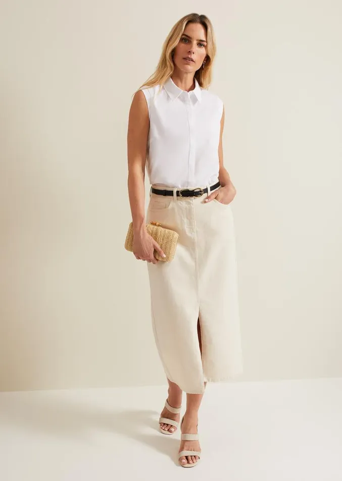 Leather Double Strap Block Heel Sandal Ivory Women Phase Eight Sandals