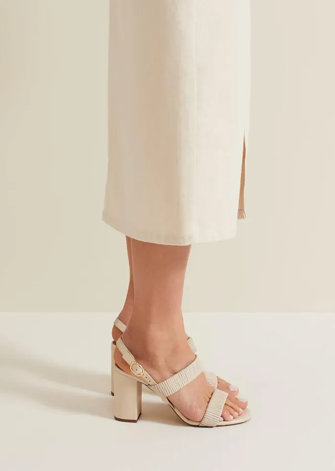 Leather Double Strap Block Heel Sandal Ivory Women Phase Eight Sandals