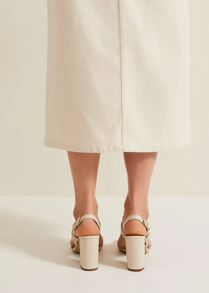 Leather Double Strap Block Heel Sandal Ivory Women Phase Eight Sandals