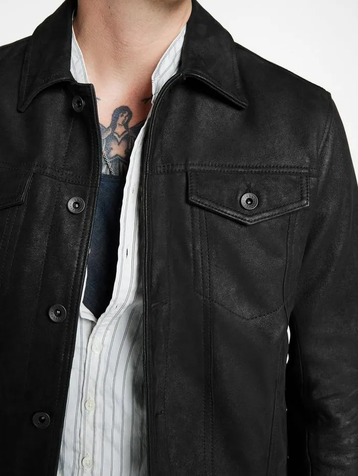 Leather Jackets Men John Varvatos ANDREW TRUCKER Black