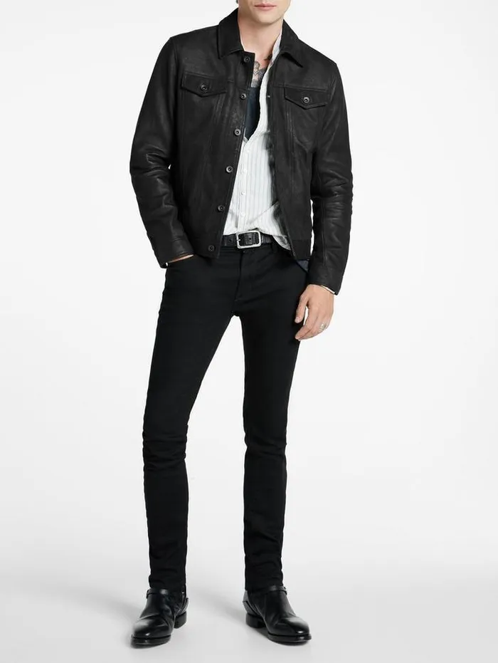 Leather Jackets Men John Varvatos ANDREW TRUCKER Black