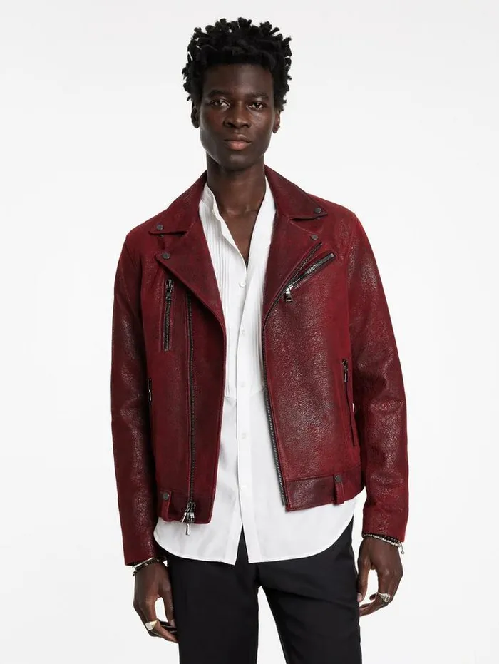 Leather Jackets Men John Varvatos CHELSEA BIKER Garnet