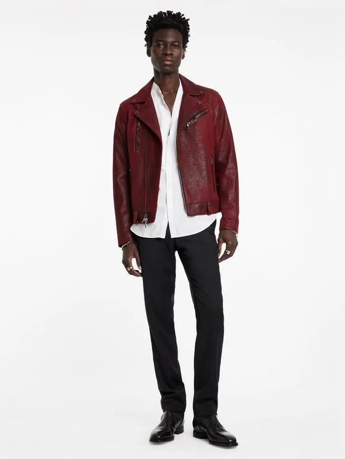 Leather Jackets Men John Varvatos CHELSEA BIKER Garnet
