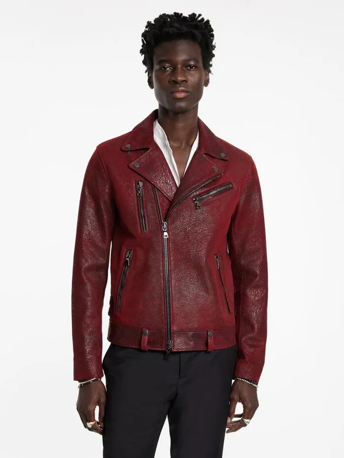 Leather Jackets Men John Varvatos CHELSEA BIKER Garnet