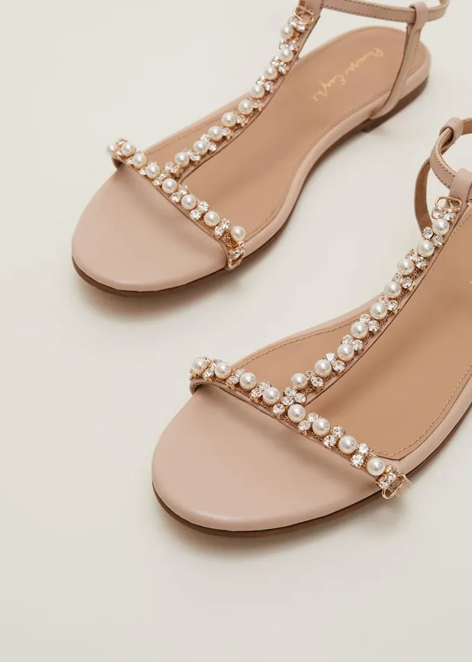 Leather Jewel Trim Flat Sandal Neutral Women Phase Eight Sandals