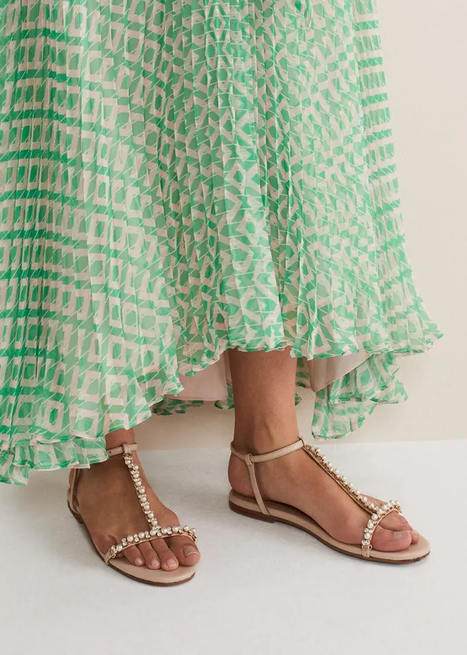 Leather Jewel Trim Flat Sandal Neutral Women Phase Eight Sandals