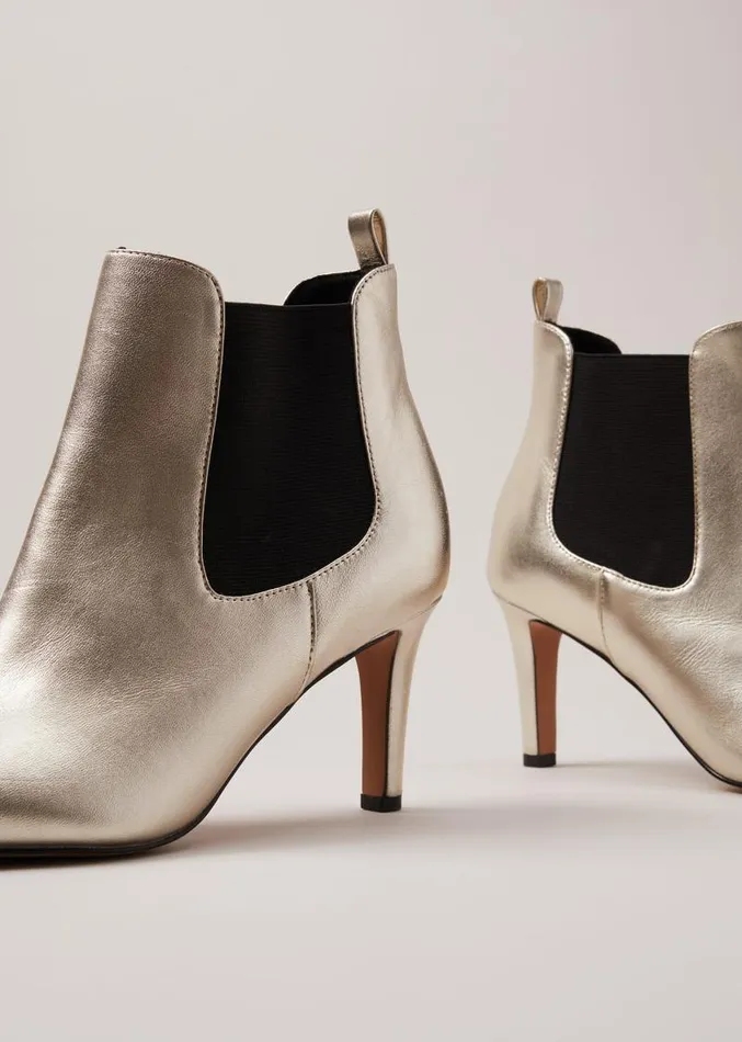 Leather Metallic Ankle Boots Gold Women Phase Eight Boots