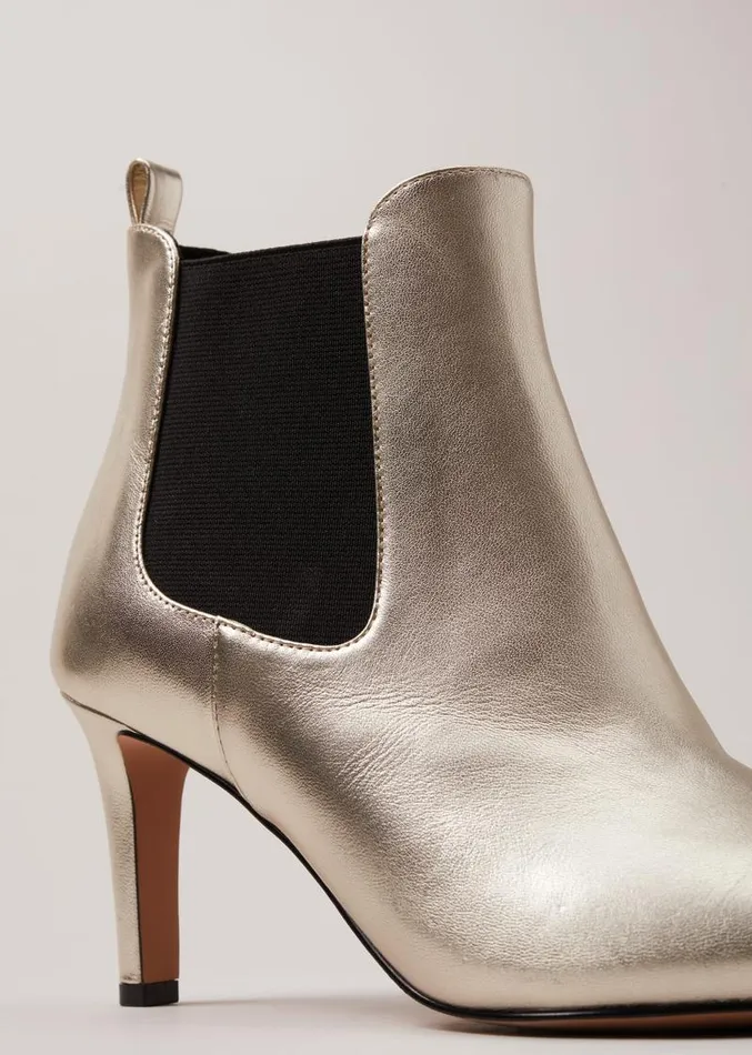 Leather Metallic Ankle Boots Gold Women Phase Eight Boots