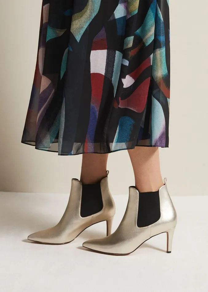 Leather Metallic Ankle Boots Gold Women Phase Eight Boots