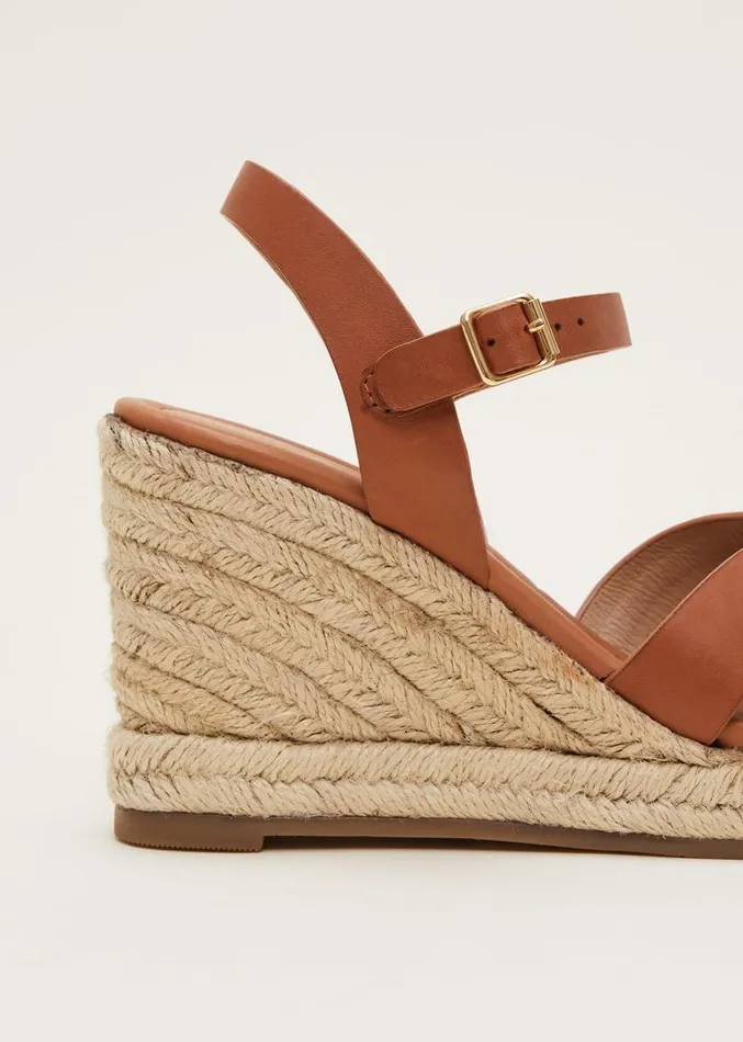 Leather Multi Strap Wedge Espadrille Tan Women Phase Eight Sandals