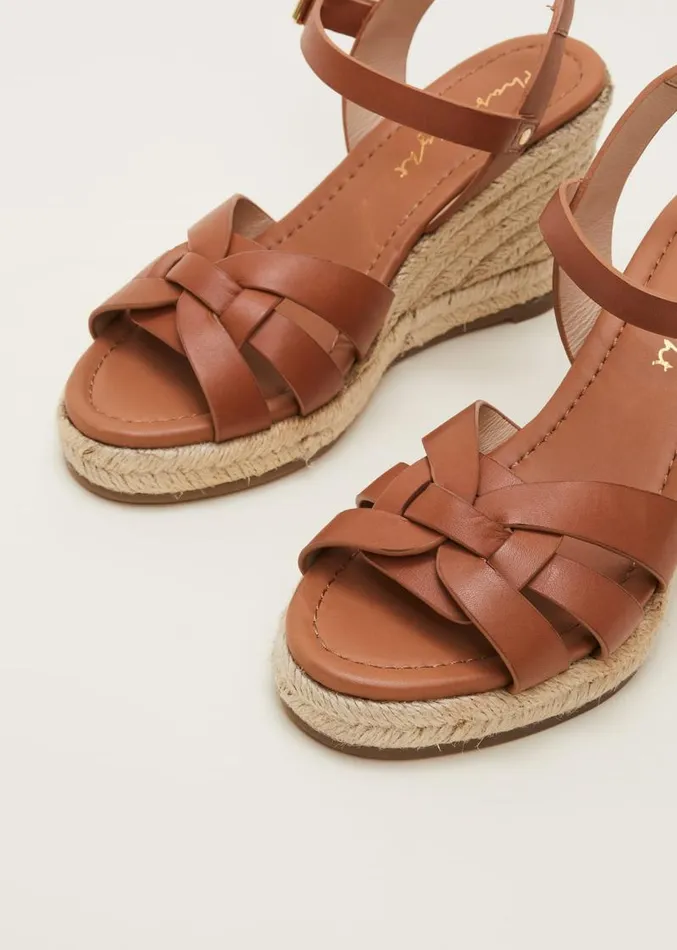 Leather Multi Strap Wedge Espadrille Tan Women Phase Eight Sandals