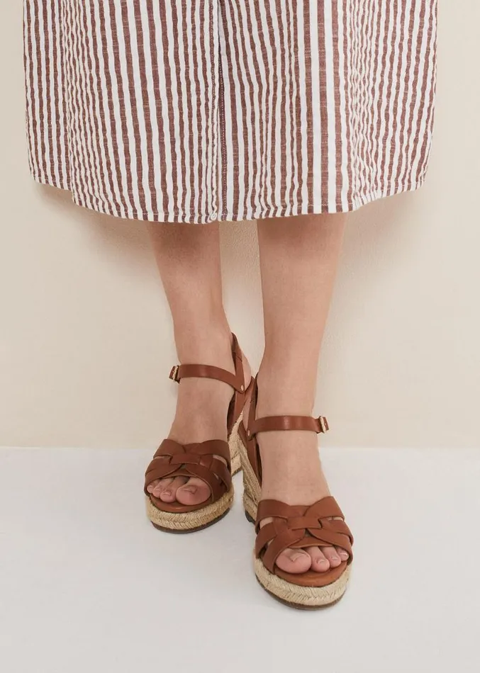 Leather Multi Strap Wedge Espadrille Tan Women Phase Eight Sandals