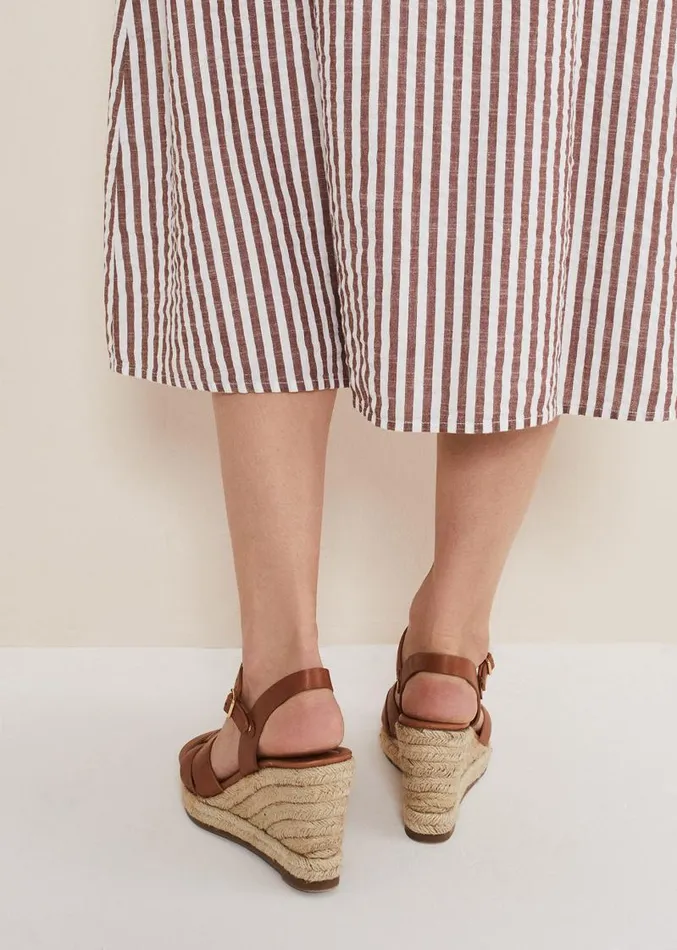 Leather Multi Strap Wedge Espadrille Tan Women Phase Eight Sandals