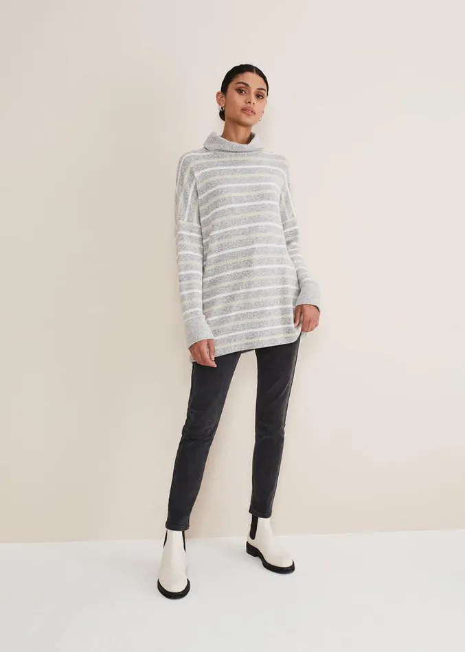 Leya Stripe Snuggle Top Grey Multi Women Phase Eight Tops and TShirts