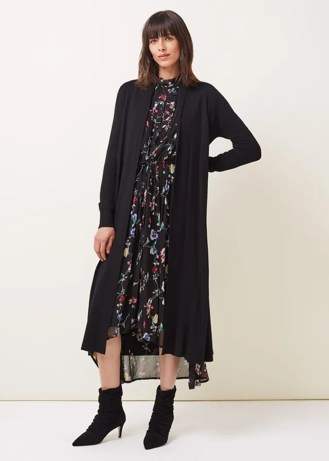 Lili Fine Knit Maxi Cardigan Black Women Phase Eight Knitwear