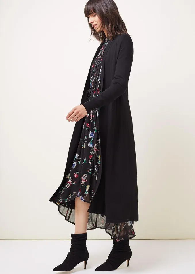 Lili Fine Knit Maxi Cardigan Black Women Phase Eight Knitwear