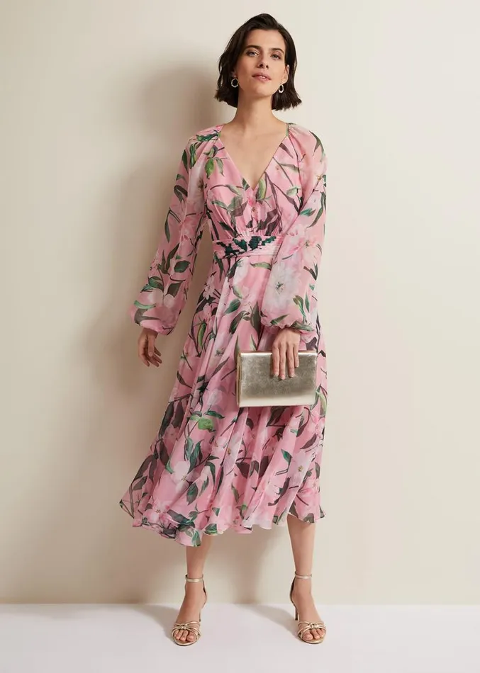 Lina Printed Long Sleeve Midi Dress Multicoloured Women Phase Eight Dresses