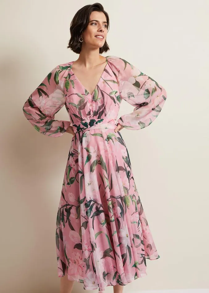 Lina Printed Long Sleeve Midi Dress Multicoloured Women Phase Eight Dresses