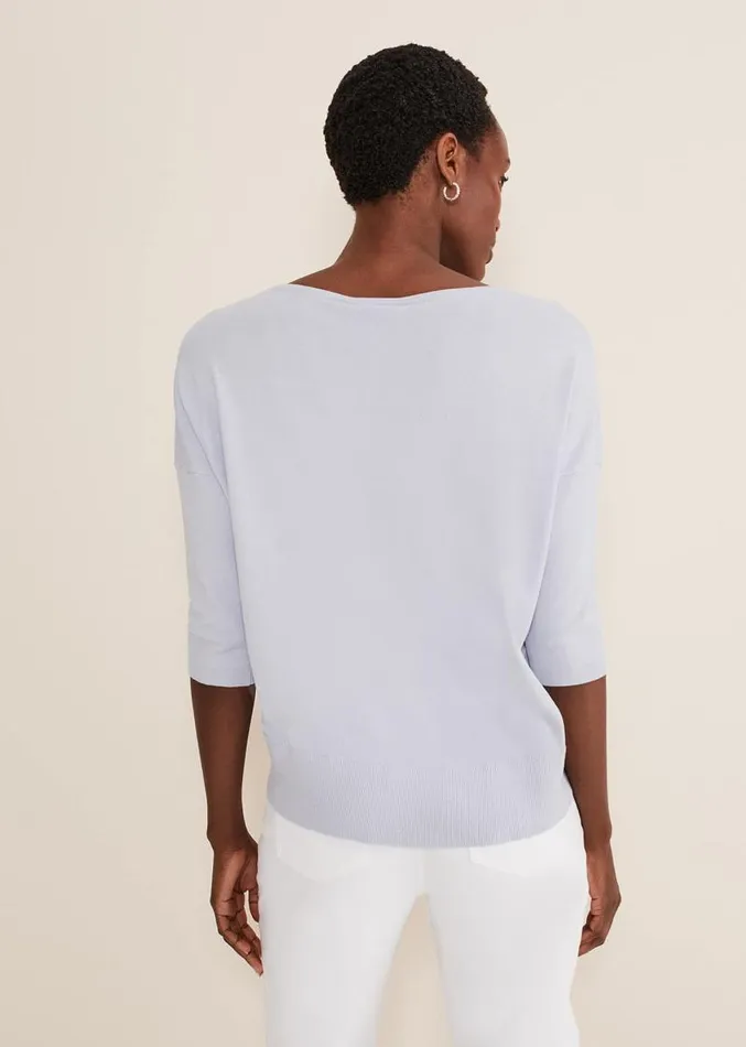 Linda Button Trim Knit Pale Blue Women Phase Eight Knitwear