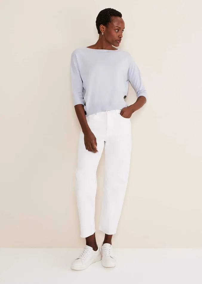 Linda Button Trim Knit Pale Blue Women Phase Eight Knitwear