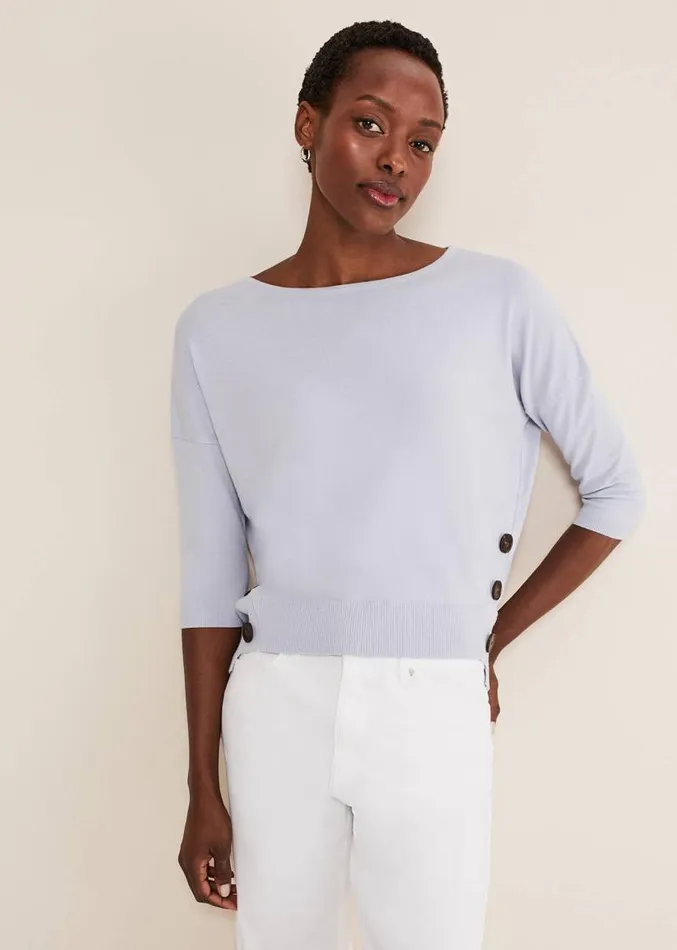 Linda Button Trim Knit Pale Blue Women Phase Eight Knitwear