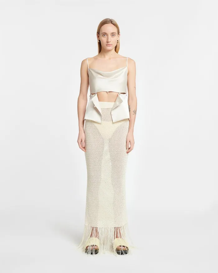 Lindy Fringed Crochet Skirt Creme Women Nanushka Skirts