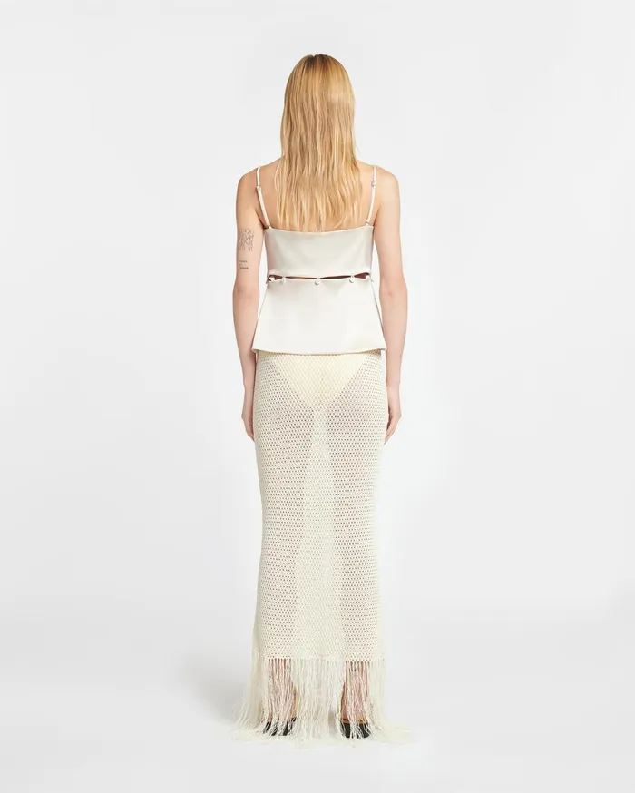 Lindy Fringed Crochet Skirt Creme Women Nanushka Skirts