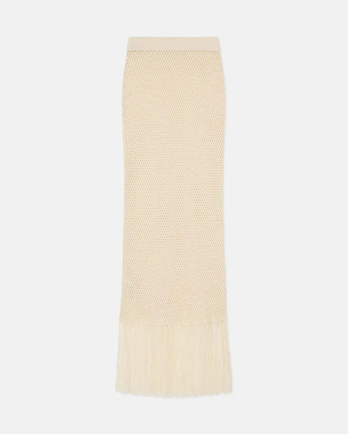 Lindy Fringed Crochet Skirt Creme Women Nanushka Skirts