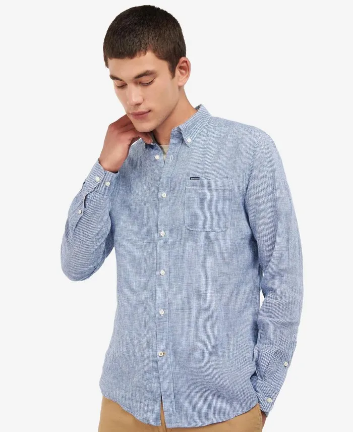 Linton Tailored LongSleeved Linen Shirt Olive Men Barbour Shirts