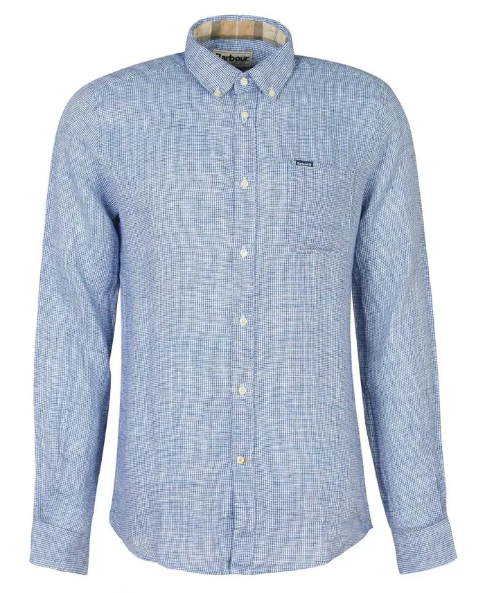 Linton Tailored LongSleeved Linen Shirt Olive Men Barbour Shirts