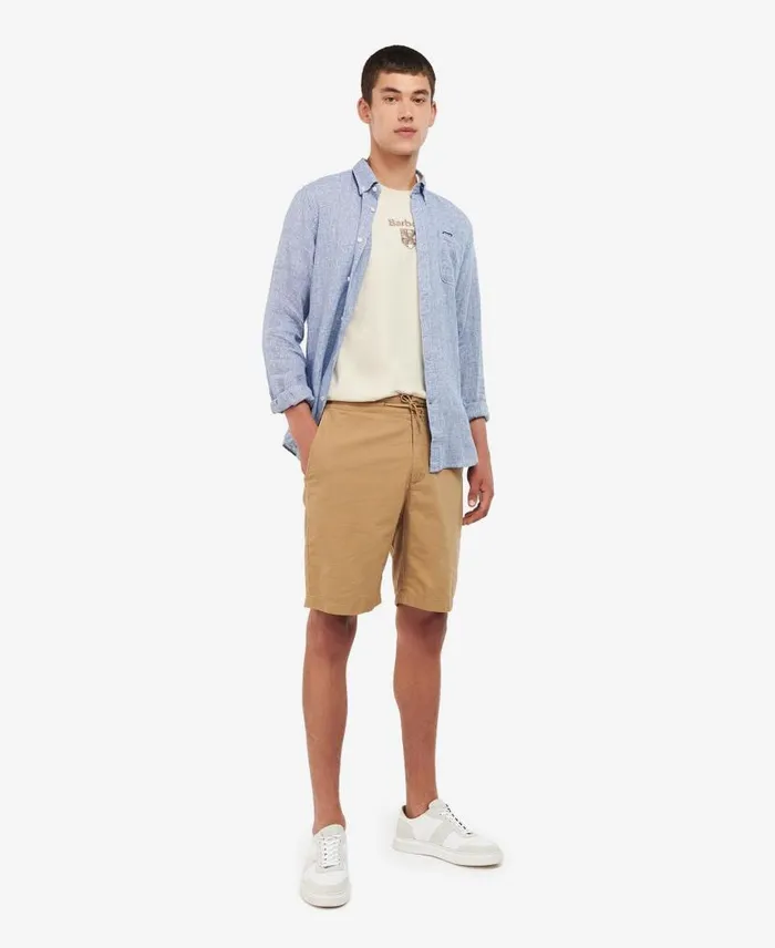 Linton Tailored LongSleeved Linen Shirt Olive Men Barbour Shirts