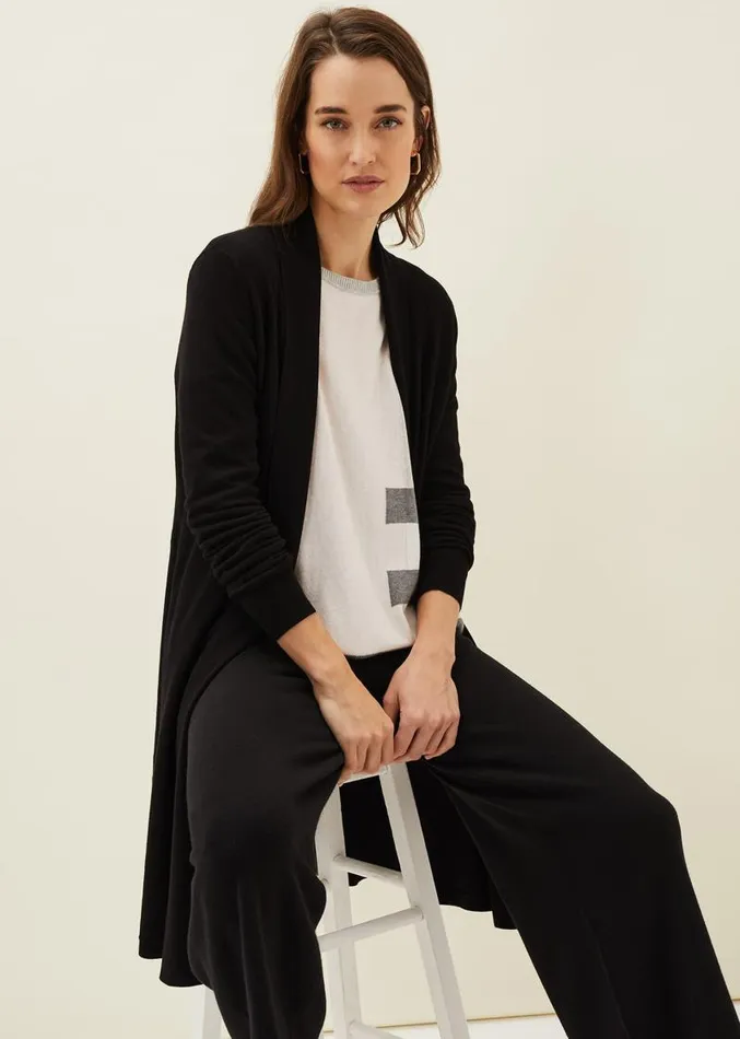 Louise Longline Cardigan Black Women Phase Eight Knitwear