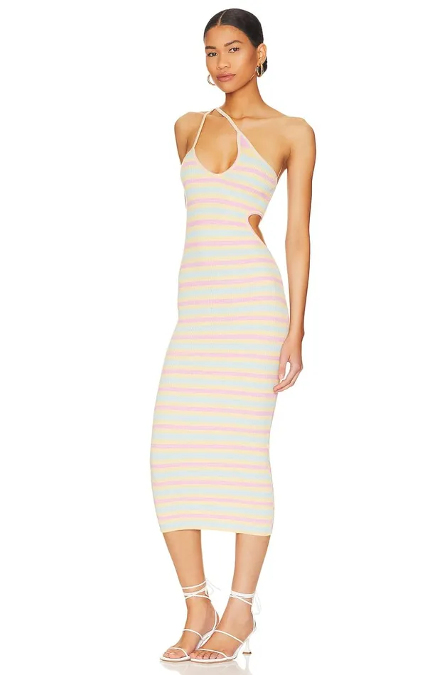 Lovers and Friends Dresses Women Nadira Cut Out Midi Knit Dress Pastel Stripe Lovers and Friends Dresses Women Nadira Cut Out Midi Knit Dress Pastel Stripe