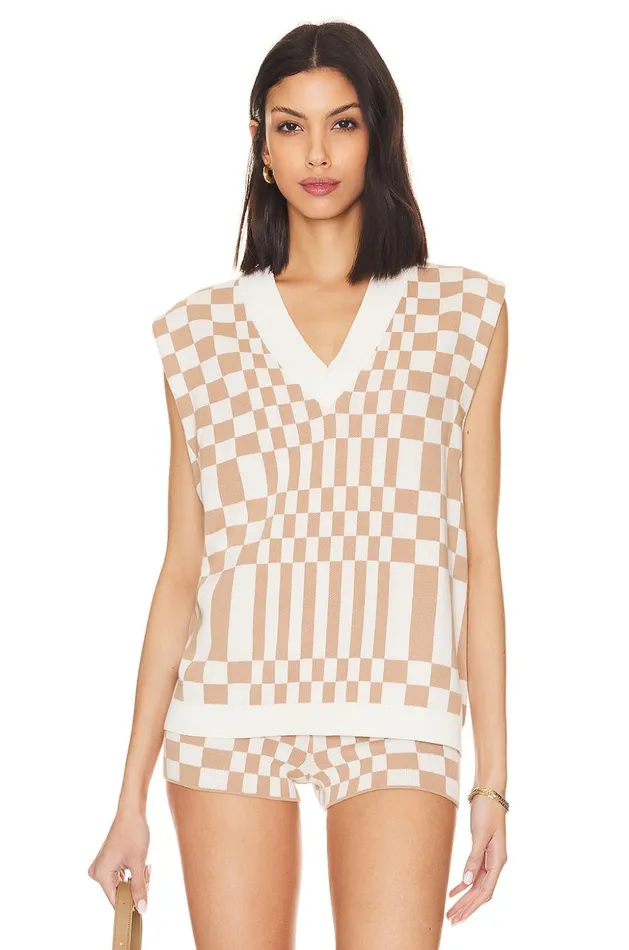 Lovers and Friends Sweaters and Knits Women Carice Checkered Vest Nude and White