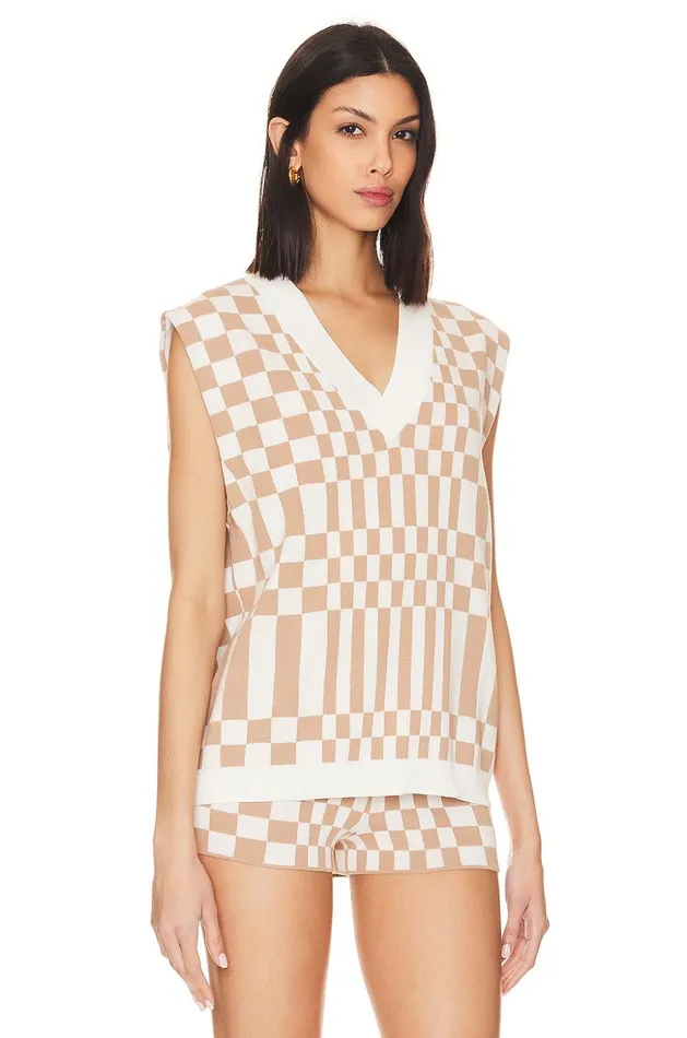 Lovers and Friends Sweaters and Knits Women Carice Checkered Vest Nude and White Lovers and Friends Sweaters and Knits Women Carice Checkered Vest Nude and White