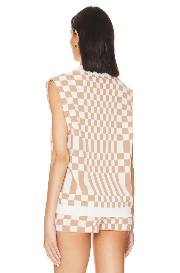 Lovers and Friends Sweaters and Knits Women Carice Checkered Vest Nude and White Lovers and Friends Sweaters and Knits Women Carice Checkered Vest Nude and White