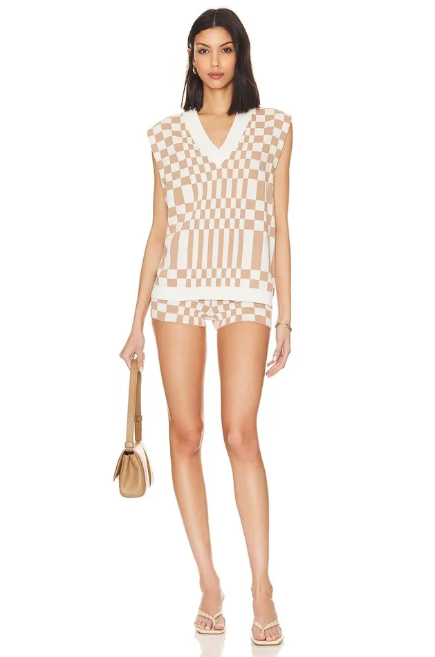 Lovers and Friends Sweaters and Knits Women Carice Checkered Vest Nude and White Lovers and Friends Sweaters and Knits Women Carice Checkered Vest Nude and White