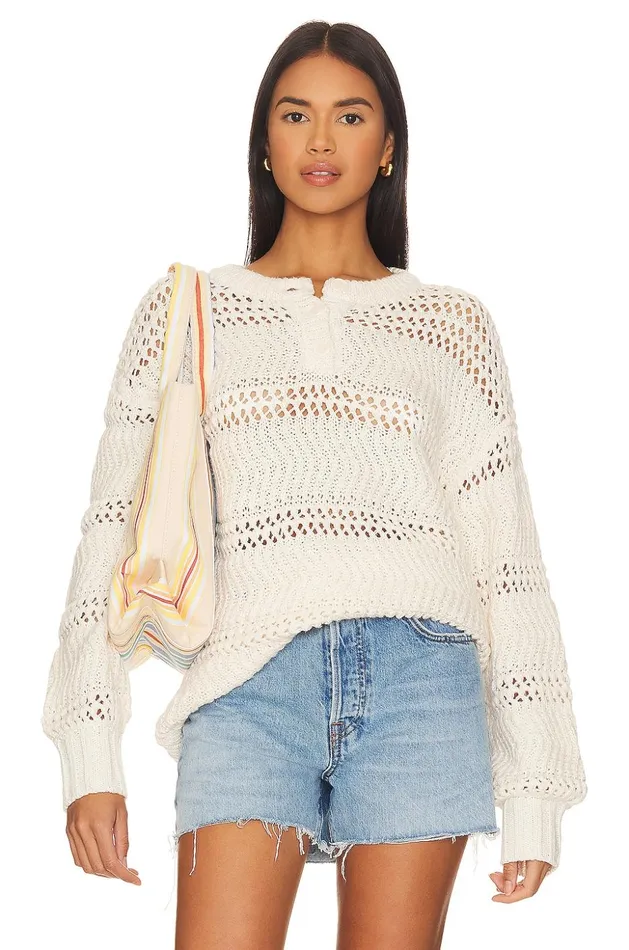 Lovers and Friends Sweaters and Knits Women Mara Henley Open Stitch Sweater Ivory