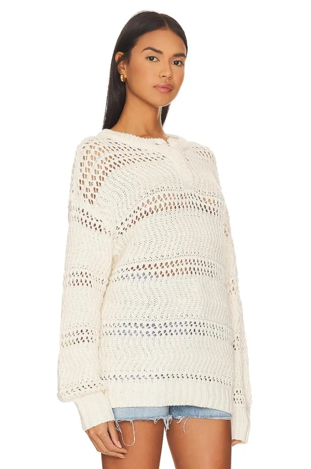 Lovers and Friends Sweaters and Knits Women Mara Henley Open Stitch Sweater Ivory Lovers and Friends Sweaters and Knits Women Mara Henley Open Stitch Sweater Ivory