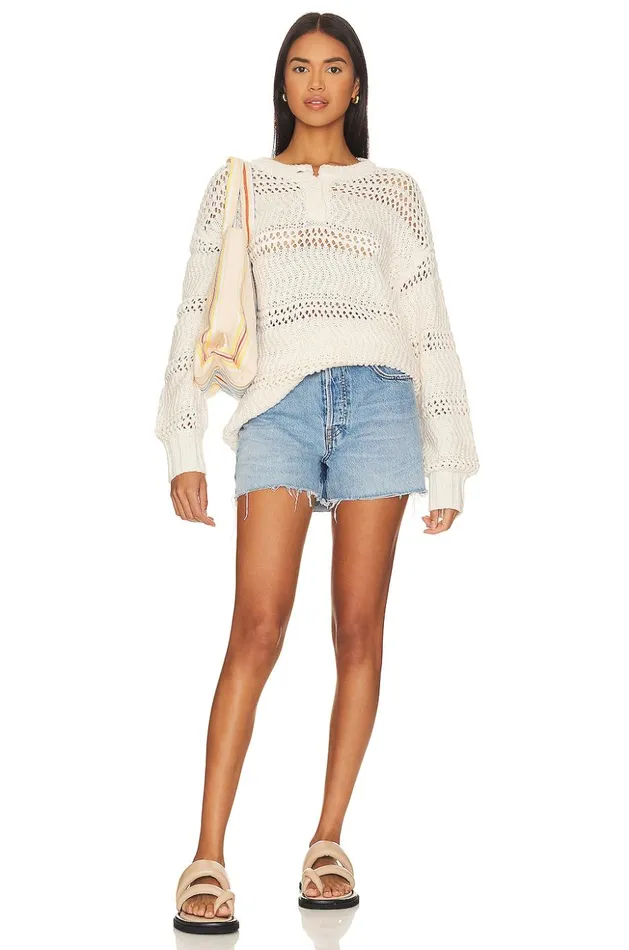 Lovers and Friends Sweaters and Knits Women Mara Henley Open Stitch Sweater Ivory Lovers and Friends Sweaters and Knits Women Mara Henley Open Stitch Sweater Ivory