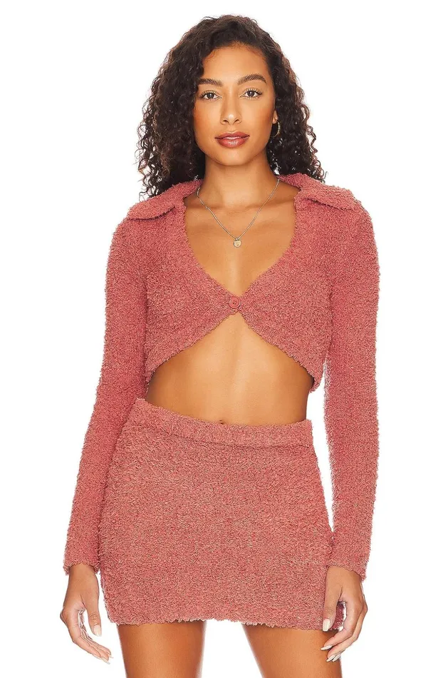 Lovers and Friends Sweaters and Knits Women Safya Fuzzy Micro Cardigan With Collar Mauve